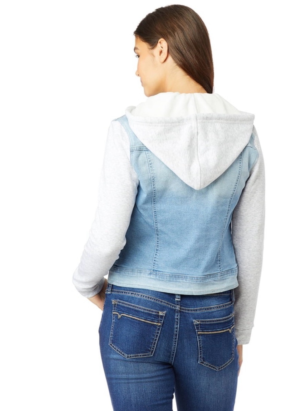 Wallflower Light Blue Denim Jacket with Gray Hoodie Sleeves